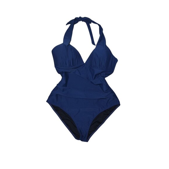Cupshe Womens Halter One-Piece Swimsuit With Ruched Front XL Blue Nylon, Spandex - Picture 8 of 8